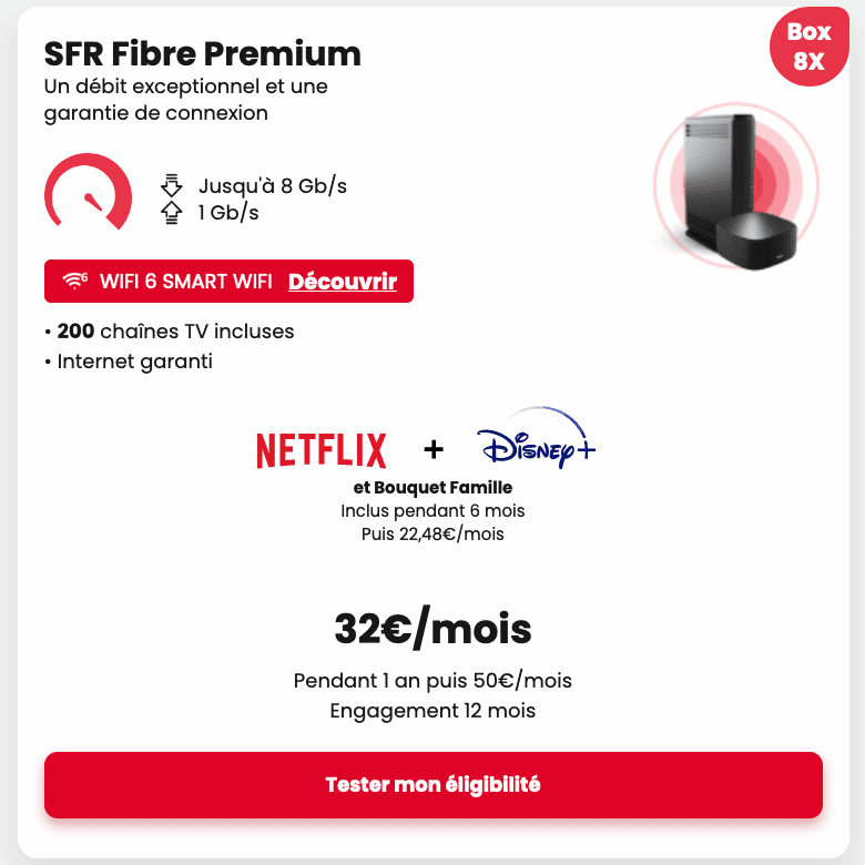 La box internet SFR Fibre Premium en promotion avec Disney+ offert