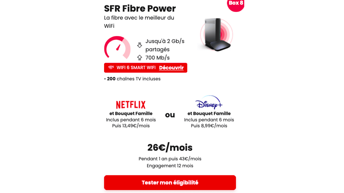 Box avec Netflix gratuit 6 mois SFR Fibre Power