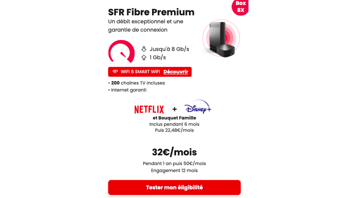 Box avec Netflix offert pendant 6 mois SFR Fibre Premium