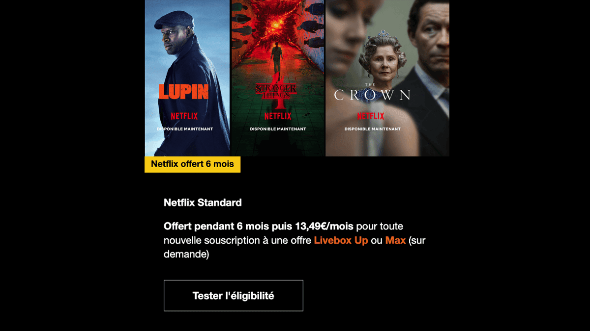 Netflix offert pendant 6 mois avec la Livebox Up
