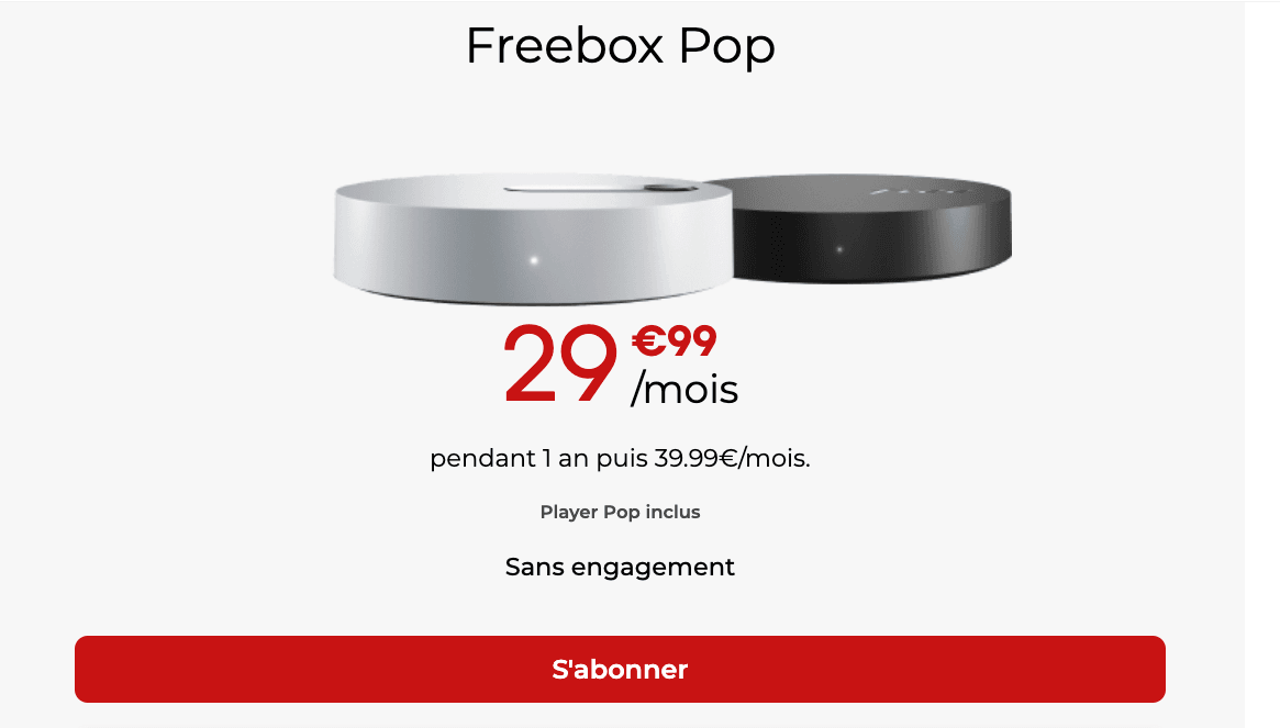 Offre internet en promo Freebox Pop