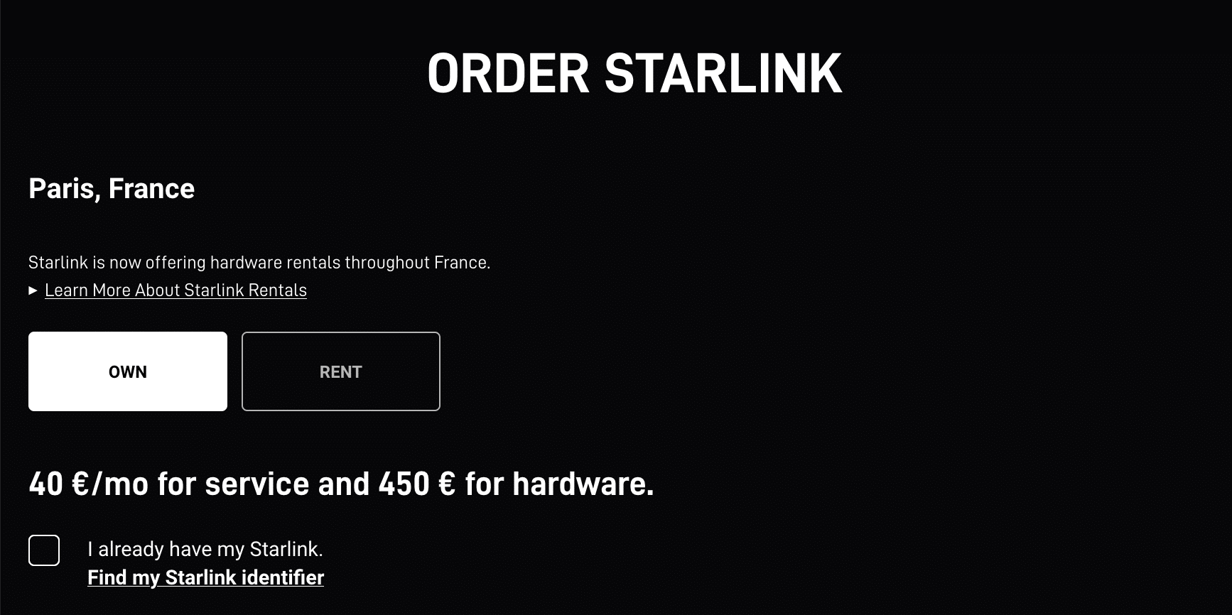 Abonnement Starlink