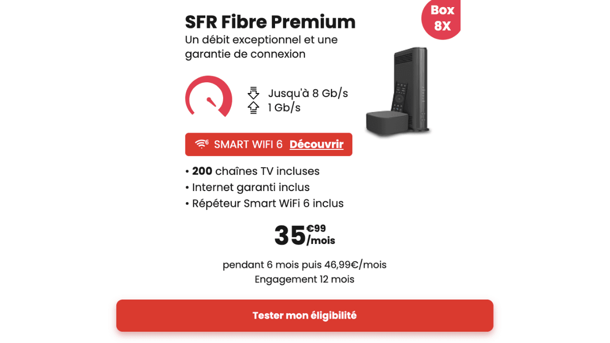SFR Fibre Premium en promo 6 mois