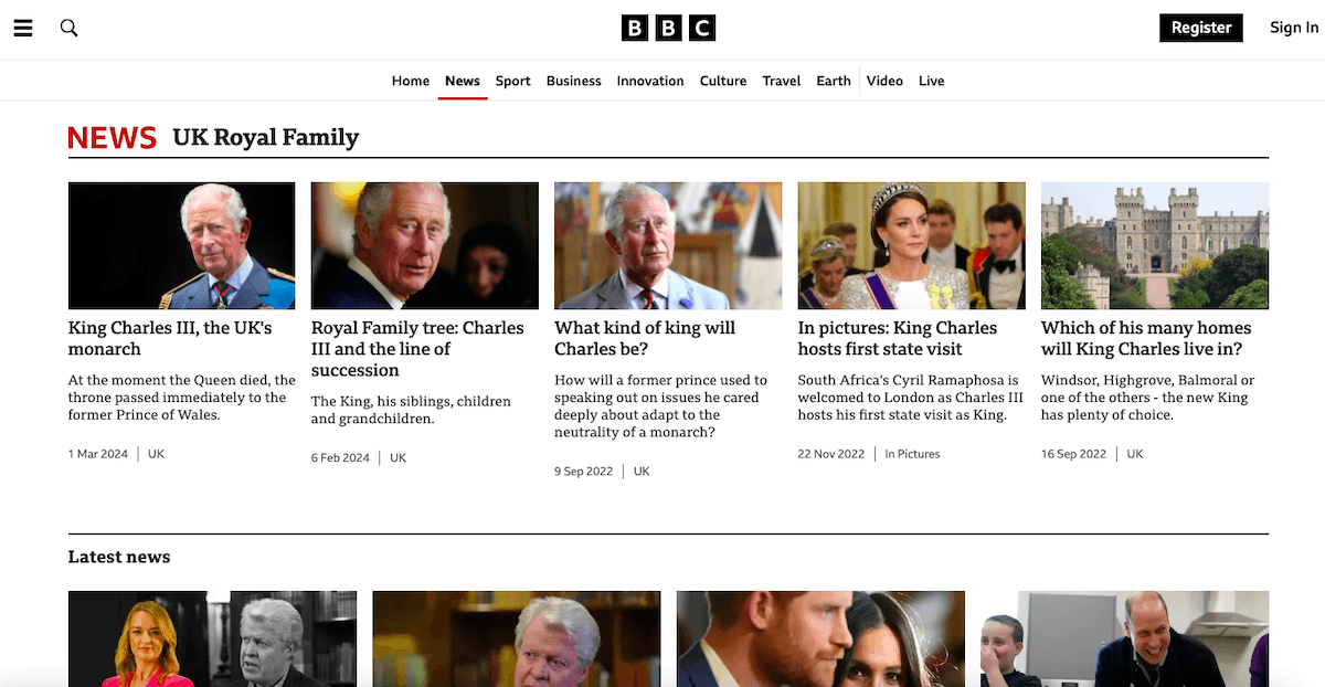Information de la BBC au sujet de la famille royale