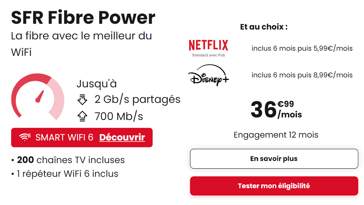 Offre internet SFR Fibre Power avec Disney+