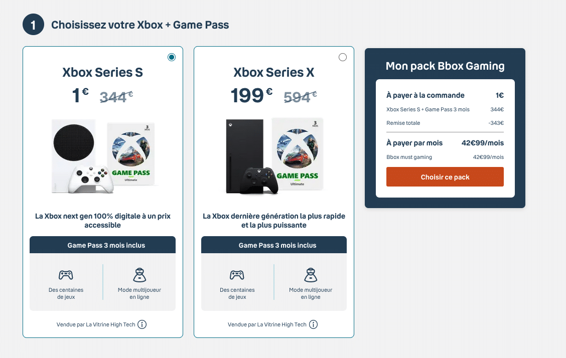 Xbox Series S à 1€ et Series X à 199€.