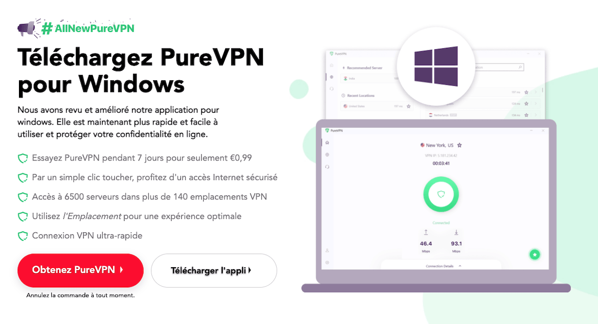PureVPN fait partie des meilleurs solutions pour PC Windows