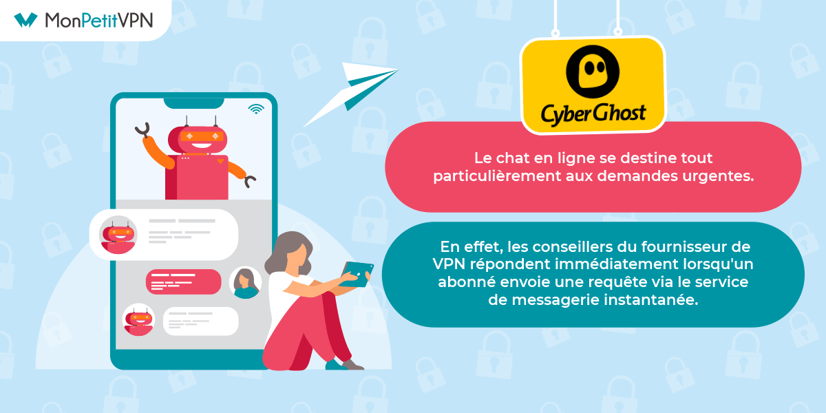 Joindre le support technique de CyberGhost par chat en ligne Le chat en ligne CyberGhost pour joindre un conseiller