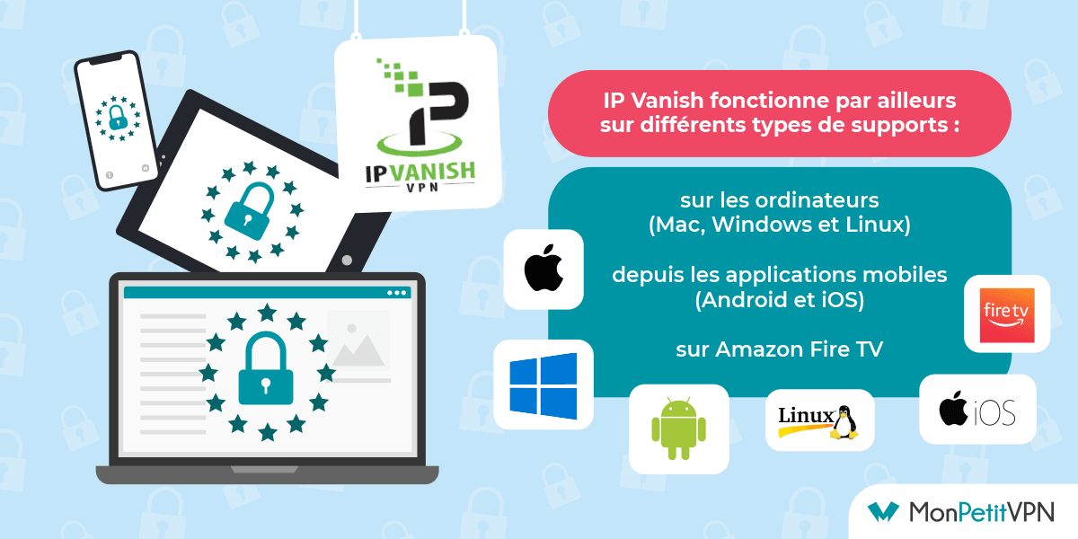 IPVanish s'avère compatible avec un grand nombre de supports Nombre de connexions illimité avec IPVanish VPN