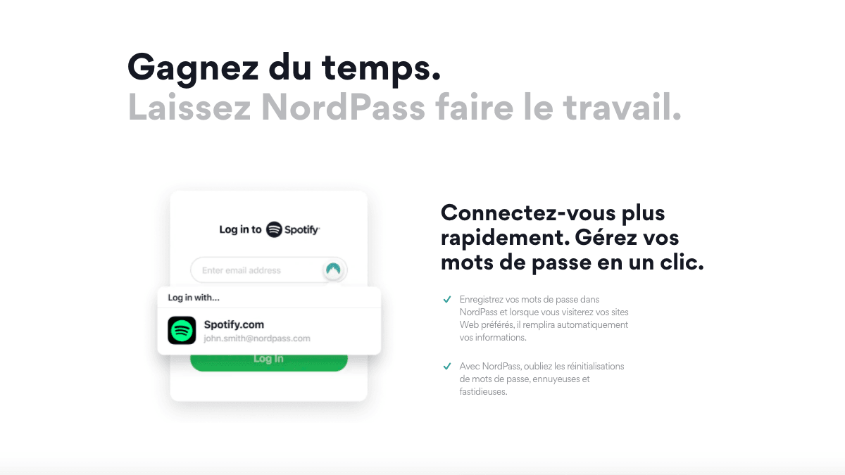Gagner du temps avec l'option NordPass Gain de temps avec NordPass