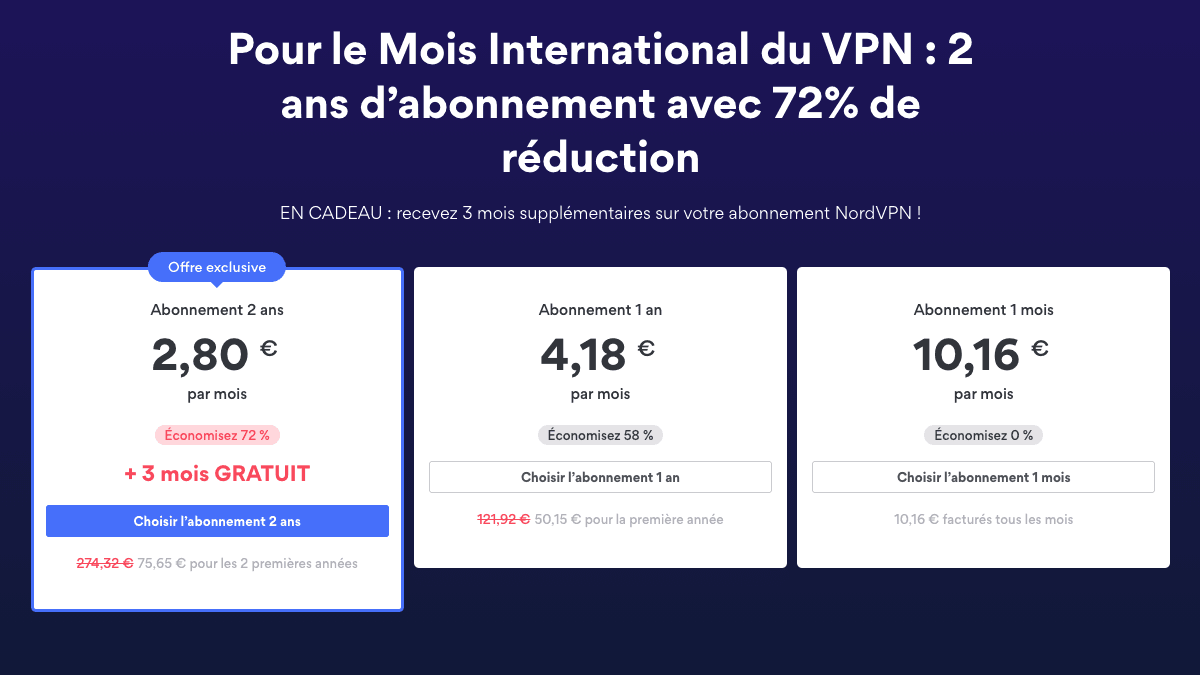 Offre à prix réduit NordVPN L'offre VPN la plus renommée : celle de NordVPN