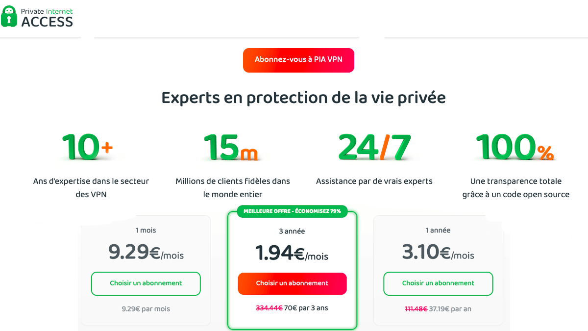 Le Vpn pas cher de Private Internet Access en réduction de 79% pour un abonnement de 3 ans. Le Vpn pas cher de Private Internet Access