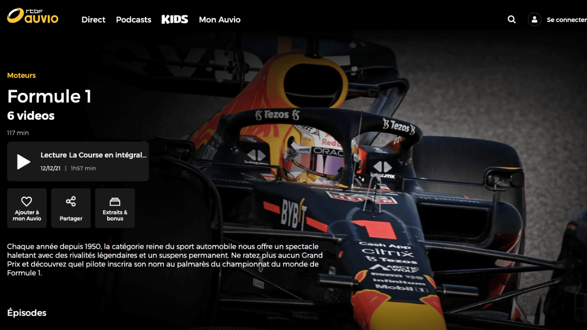 La F1 en streaming gratuit sur RTFB Auvio