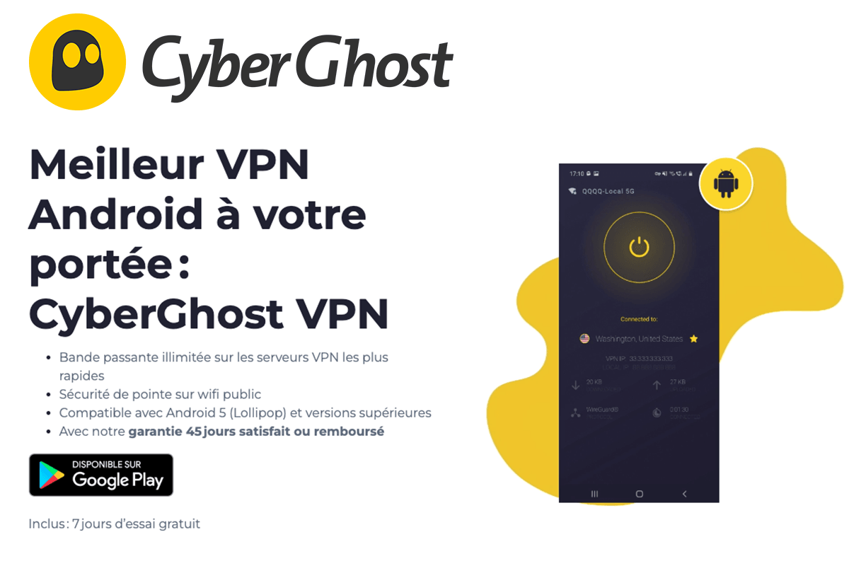 VPN Android 13 offre Cyberghost
