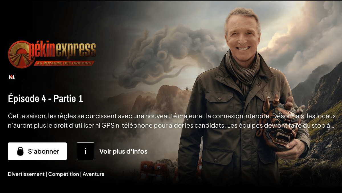 M6 streaming Pékin express Pekin express streaming