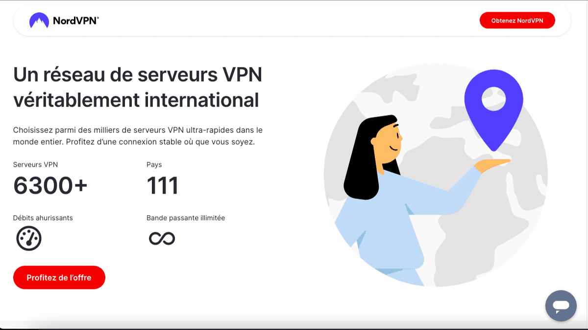 Plus de 6 300 serveurs à travers le monde NordVPN VPN en promo