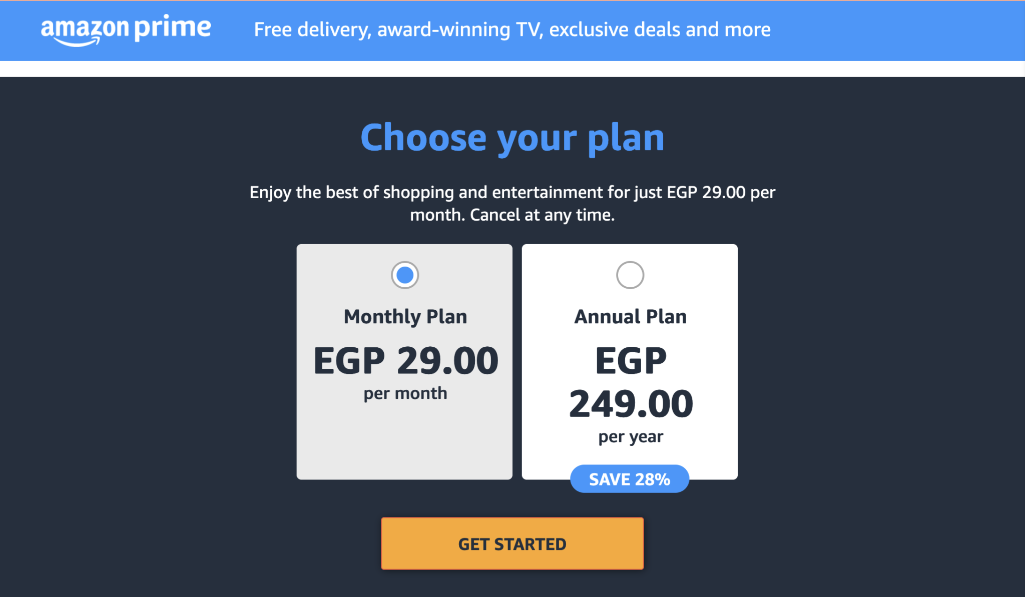Abonnement moins cher en Egypte Amazon Prime Video