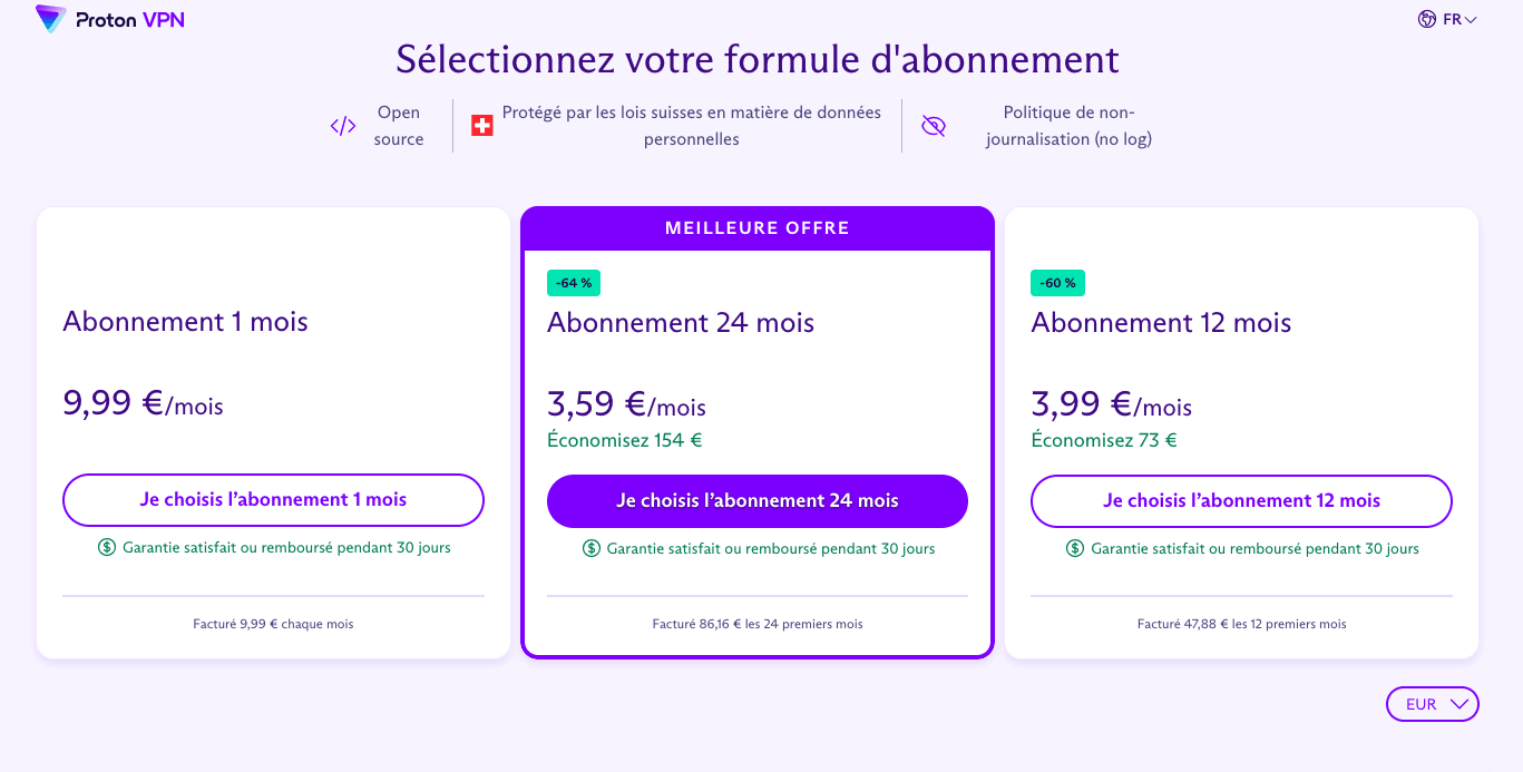 Prix de ProtonVPN Les formules de ProtonVPN