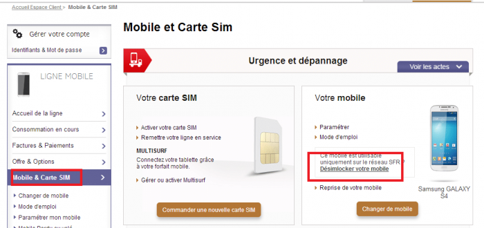 Il est possible de débloquer son téléphone directement depuis l'espace client SFR