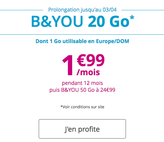 20 Giga Internet Combien D Heure Dernières heures du forfait B&YOU 20 Go à 1,99€ de Bouygues Télécom
