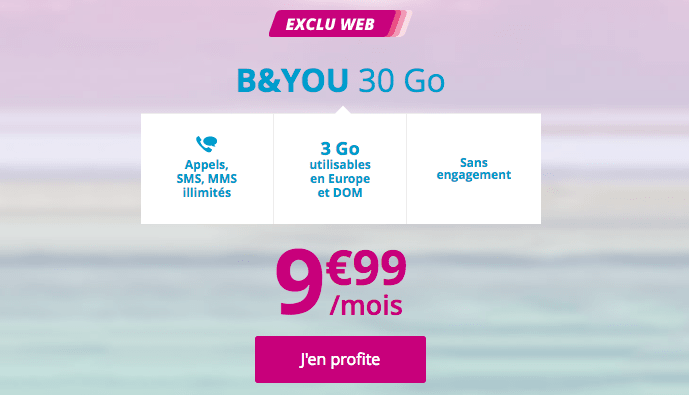 Forfait B&YOU 30 Go en promotion chez Bouygues Telecom.