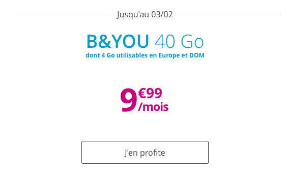 Promotion forfait mobile B&YOU 40 Go data.
