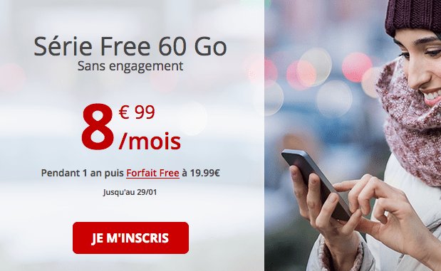 Forfait mobile Free en promo avec 60 Go de 4G.