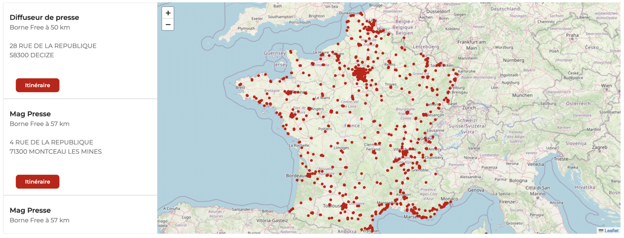 Carte bornes Free