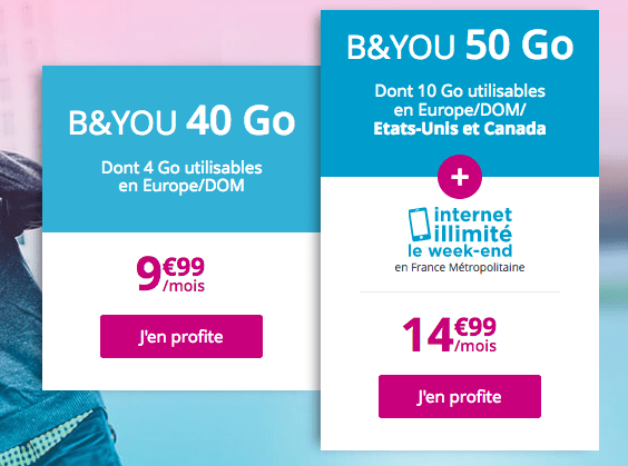 Forfait mobile 4G avec 50 Go de data chez b&YOU.