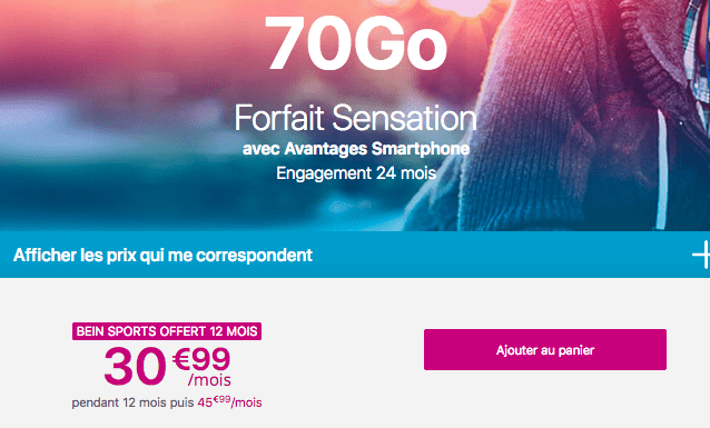 Promotion forfait mobile Sensation 70 Go Bouygues Telecom.