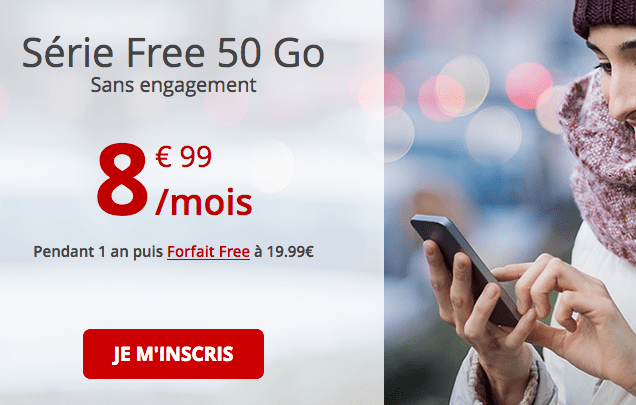 Forfait mobile Free en promotion avec 50 Go de 4G. 