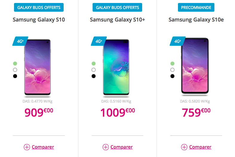 Les trois mobiles Samsung Galaxy S10.