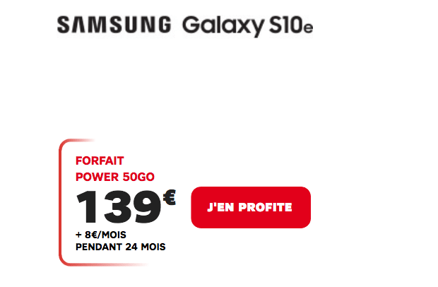 SFR forfait pour accompagner le Samsung Galaxy S10e. 