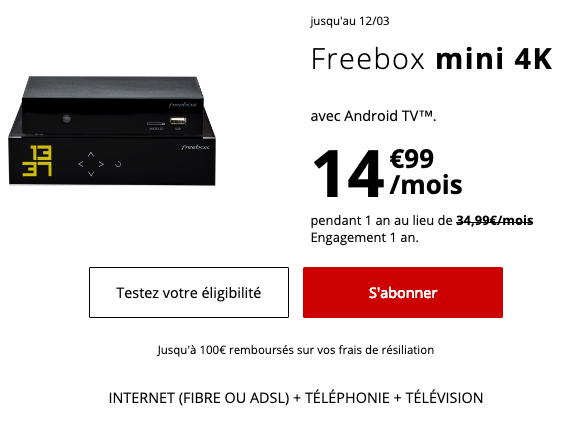 Freebox mini 4K, une box internet donnant accès à la 4G illimitée.