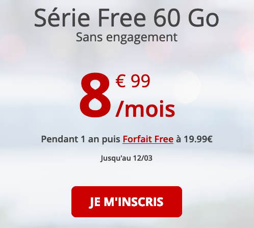 Forfait en promotion avec Free mobile : 60 Go de data en 4G.