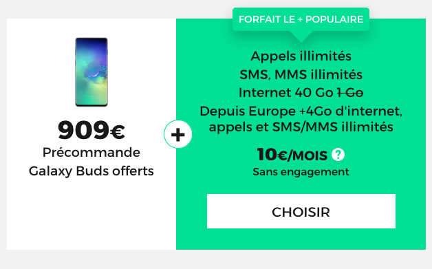 RED by SFR propose un forfait 4G avec le smartphone Samsung Galaxy S10.