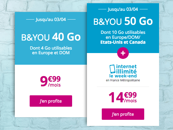 Promotion forfait B&You chez Bouygues Telecom. 