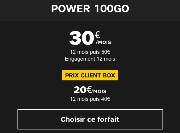 Forfait mobile Power 100 Go de SFR pour obtenir RMC Sport pas cher. 