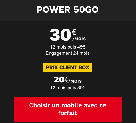 Forfait mobile SFR Power 50 Go.