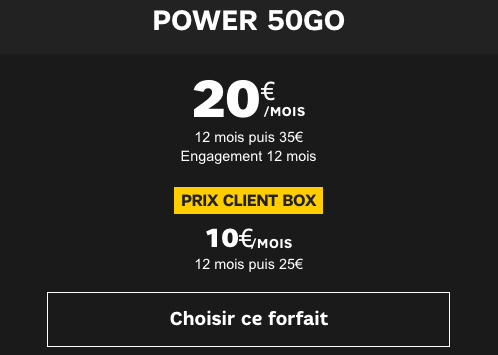 Forfait Power 50 Go promo chez SFR. 
