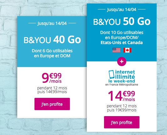 B&YOU 50 Go promo forfait itinérance USA.