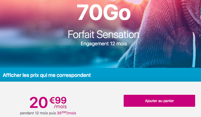 Forfait mobile Sensation 70 Go en promotion.
