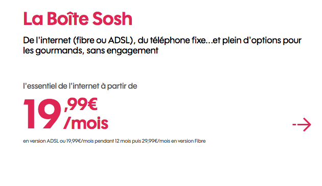 Sosh promo box internet fibre optique.