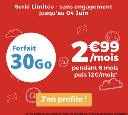La promotion 30 Go d'Auchan Telecom pour 2,99€ par mois
