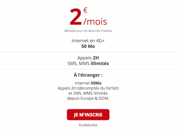 Le forfait pas cher de Free mobile à 2€/mois