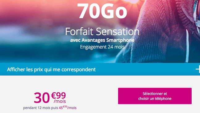 Promo forfait mobile Sensation 70 Go.
