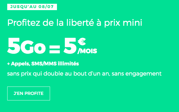 Forfait mobile en promotion avec 5 Go de data pour 5€/mois.