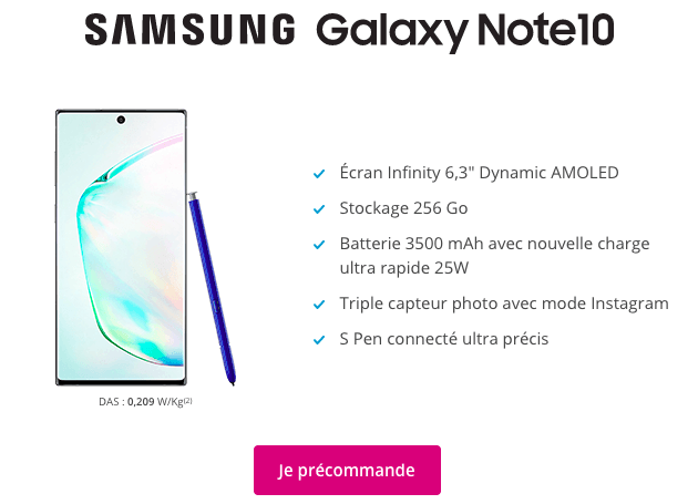 Le Samsung Note10 chez Bouygues.