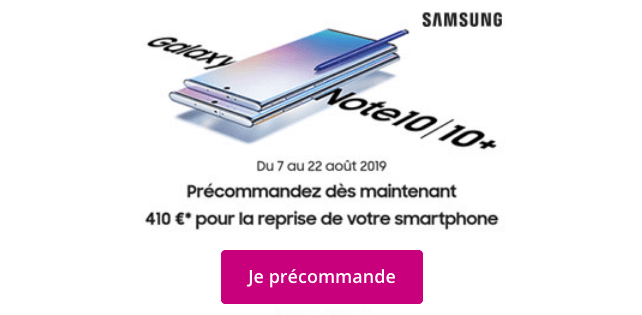 Promo Samsung Galaxy Note10 Bouygues. 
