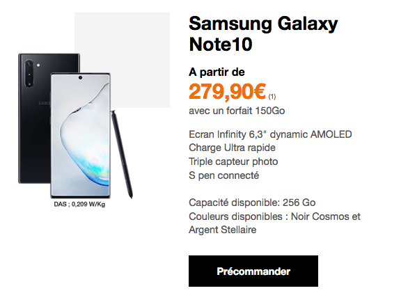 orange forfait mobile pour Samsung Galaxy Note10.